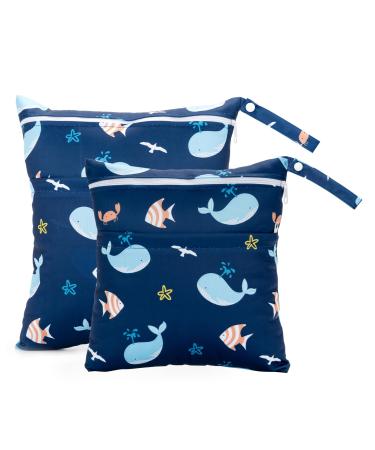 Pack of 2 wet bags for kindergarten wet bag for daycare girls and boys wet bag organizer for toddler diapers travel gym beach pool (whales) - Buy Online on GoSupps.com