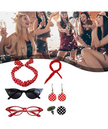 Polka Dot Headbands for Women | Headband Drop Earrings Set for 1950s Outfits | Costume Accessories with Red Bow Headband Vintage Polka Dot Hair Bands Cat Eye Glasses Red One Size - Buy Online on GoSupps.com