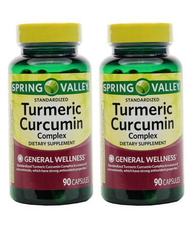 Spring Valley Stndr Turmeric Curcumin Complex Dietary Supplement Capsules 500 mg 90 Count Bottle 2 Pack