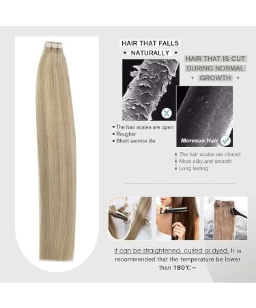 Moresoo Real Hair Tape Extensions 40cm - Ash Blond & Platinum Blond Skin Weft 20 Pieces #18/613 - Invisible Remy Quality - Buy Online on GoSupps.com