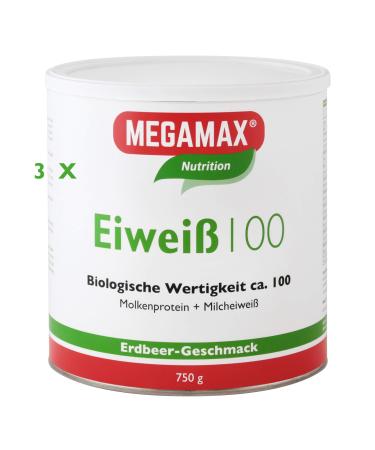 Megamax protein strawberry 3 x 750 g |Molken protein + milk protein for muscle building diaet -2k protein ideal for baking strawberries 750 g (3 Pack)