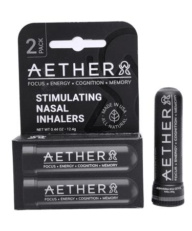 Aether - High Performance Nasal Inhaler Stick (2-Pack) - Promotes Focus Energy Cognition & Memory - Natural Smelling Salts Alternative - with 10 Powerful Essential Oils - 100% Natural Ingredients
