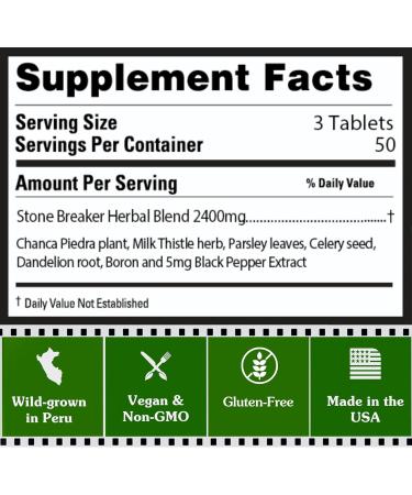 Peruvian Naturals Chanca Piedra Stone Breaker 300 Tablets 2400 mg Chancapiedra with Milk Thistle Dandelion Root Herbal Supplement for Men & Women - Buy Online on GoSupps.com