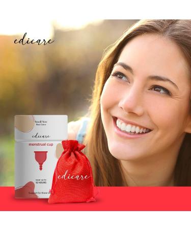 Edicare Menstrual Cup Set - 2 Medical Silicone Cups Sterilizer & Carrying Bag | Soft & 100% Safe (S - Original Edition) - Buy Online on GoSupps.com