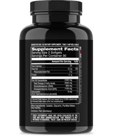 Jocko Fuel Omega 3 Fish Oil Supplement 2000mg - Burpless Fatty Acid Supplement Wild Caught Powerful Antioxidant with Astaxanthin (60 Capsules) 60 Count (Pack of 1) - Buy Online on GoSupps.com
