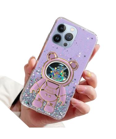 Rnrieyta Miagon B r Astronaut Stand Cover Glitzer for iPhone 12 Pro Max Cute Girls D nn Crystal Protection Cap Treisand Bling Transparent Case Bumper With Astronaut Halter Kickst nder purple iPhone 12 Pro Max Lila