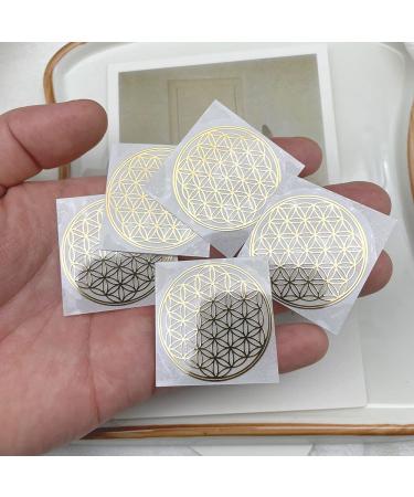5 Pcs/Bag Flower of Life Gold Plated Thin Metal Sticker for Stone Crystal, Adhesive Pyramid Sacred Geometry Metal Energy Decor Sticker,Meditation Decor (35mm Diameter, Gold) 35mm Diameter Gold
