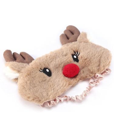  Dioche Cute Sleepping Eyemask Animal Cartoon Style Eye Cover Christmas Deer Snowboard Winter Plush with Blindfold Eyes Sleep Mask Nap Eye Mask for Women (1#) - Buy Online on GoSupps.com