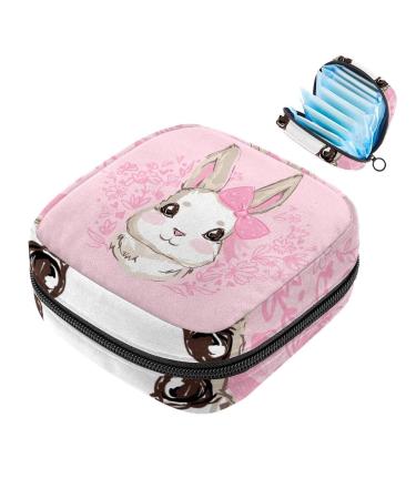 Menstruation pad bag with zipper women's napkin bag tampons collective bags for women and girls (hand drawing pink feeder rabbits)