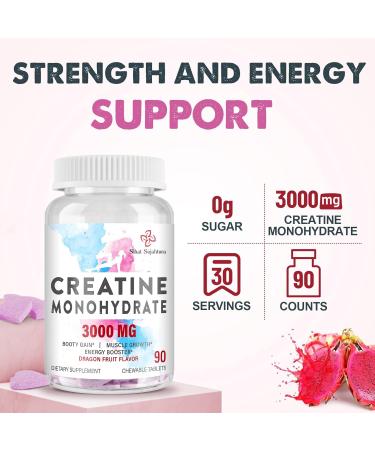 3000 MG Creatine Monohydrate Tablets for Men & Women | BCAA & Hydrolyzed Collagen Chews for Performance & Recovery | Dragon Fruit Flavor | 90 Count - Buy Online on GoSupps.com