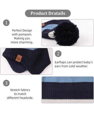 XIAOHAWANG Striped Winter Baby Beanie Hat | Boys Girls Toddler Kids | 2-4 Years | Sky Blue - Buy Online on GoSupps.com