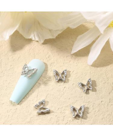 100pcs 3D Butterfly Nail Charms - Alloy Hollow Butterfly Nail Art Decoration Supplies for DIY Manicure Design in White K - Women Girls - Buy Online on GoSupps.com