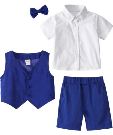 Mint Green Baby Boys Gentleman Suit Set with Shirt, Bowtie, Waistcoat & Shorts | Royal Blue | Size 18-24 Months | 1-6 Years - Buy Online on GoSupps.com