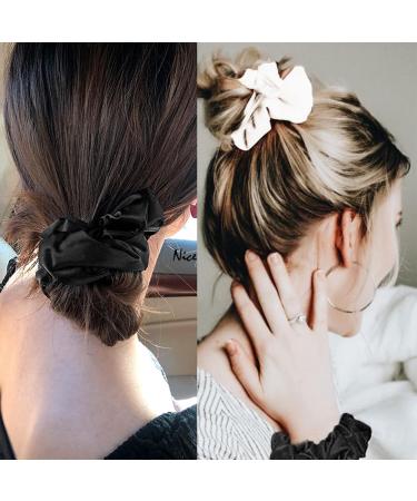 Ikadiya Hair Tie Set - 4 Black Elastic Hair Bands & Satin Scrunchies for Women & Girls | International Shipping Available - Buy Online on GoSupps.com