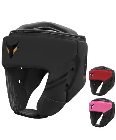 Mytra fusion head protection boxing head protection with adjustable strap mma muay thai sparring martial arts karate box head protection l black