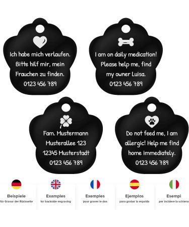 ENGRAVO Custom Black Dog Tag Paw - Personalized Engraving - Large 33mm for Pets - International Shipping Available - Buy Online on GoSupps.com