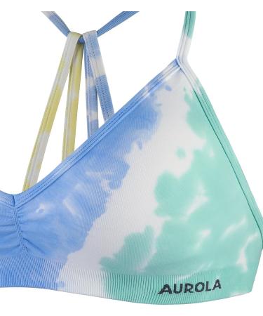 Aurola Mercury Women's Sport Bra - Removable Padded Back-Free Minimal Belly-Free Top in Tie Dye Yellow/Green/Blue - XS #2 - Buy Online on GoSupps.com