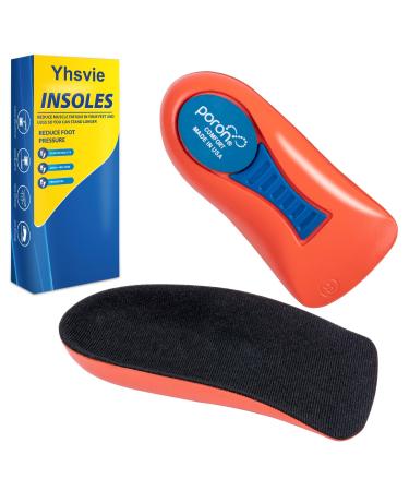 Plantar Fasciitis Heel Cup for Heel Pain Orthotic Heel Inserts for Heel Spurs Achilles Tendonitis 3/4 Shoe Insoles Heel Cushions Shock Absorption 3/4 Arch Support Inserts for Women Men-Black Orange Women 12-14 / Men 10-14.5