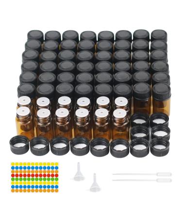 Dondeen 60pcs 2 ml of brown empty glass bottles mini glass bottle with orifice reducers empty sample bottle refilling mini bottles for oil mixes perfumes laboratory chemicals (2ml 60pcs))