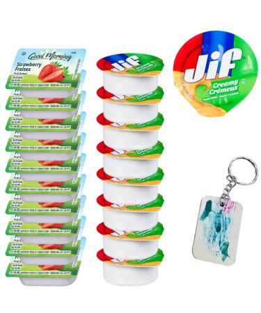 Good Morning Duo of Peanut Butter and Strawberry Jam Bliss - 15 Jif Peanut Butter and 15 Strawberry jelly On-The-Go Portion Control Pack for Travelers & Meal Prep 30 Cups Total - Comes with a one of a kind Keychain by PaLiSoL CREATiONS! - Fraise et Beurre