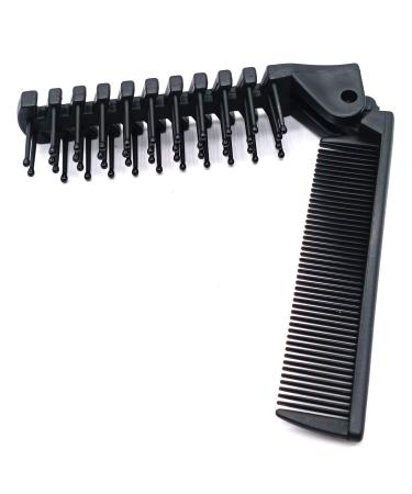 PUTYSUUN Folding Travel Comb Brush Combo  Small Portable Purse/Pocket Fine Tooth Comb and Wide Tooth Curling Brush for Men  Women and Kids  Beard and Mustache Comb  Antistatic Black