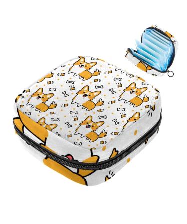 Sweet Corgi's women's bandages storage bag with white bone pattern large menstrual cup pocket with zipper periodic inserts bags panty liners tampons for girls and women