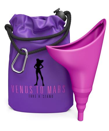 VENUS TO MARS Silicone Female Urination Device  Portable Female Urinal Lets You Pee Standing Up  Reusable Womens Pee Funnel for Travel, Festivals, Camping, Outdoor Activities- Carry Bag Included. Purple