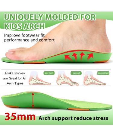 Ailaka Kids Orthotic Arch Support Insoles for Flat Feet, Plantar Fasciitis & Heel Pain Relief - UK 7.5-8.5 Child/EU 25-26/CN 23-26 (Green) - Buy Online on GoSupps.com