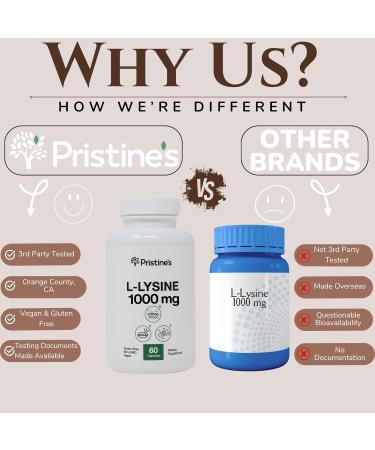 PRISTINE S L Lysine 1000MG | Vegan Amino Acid for Lip & Gum Health Immunity & Muscle Support | 30-Day Supply - Gluten Free - Buy Online on GoSupps.com