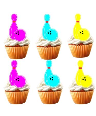 18pcs Neon Bowling Cupcake Toppers for Boys Girls Adults Happy Birthday Bowling Party Decorations Supplies Sport Ball Bowling Cake Decorations