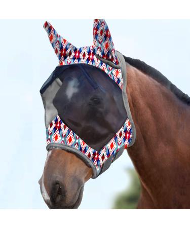 Harrison Howard CareMaster Horse Fly Mask Standard with Ears UV Protection for Horses Tribal Diamond (M) M Tribal Diamond