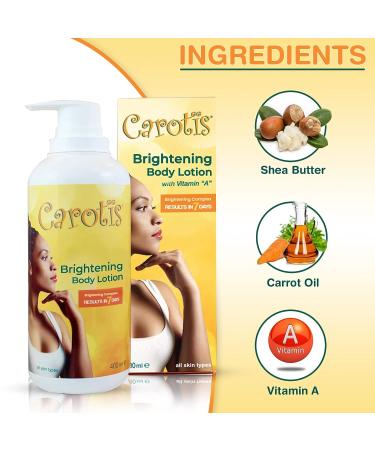 Carotis Skin Brightening Lotion 13.5 Fl oz - Carrot Oil & Vitamin A for Body, Knees, Elbows, Hands | 400ml - Buy Online on GoSupps.com