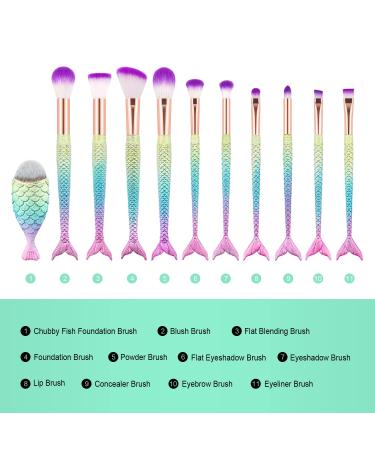 11pcs Premium Synthetic Mermaid Makeup Brush Set for Blush Highlight Concealer - 2-Purple - Buy Online on GoSupps.com