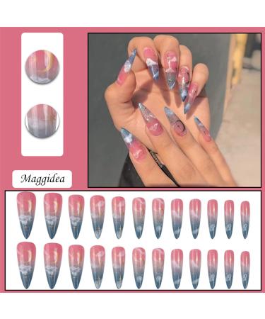 Acrylic Cloud Stick on Nails - 24pcs Extra Long Press On Nails Pink and Blue Sky Ballet Fake Nails - With Glue for Women and Girls - Buy Online on GoSupps.com