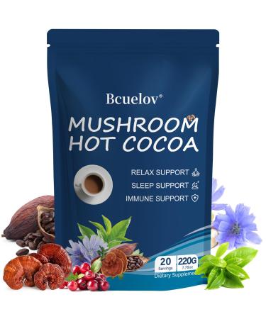 Mushroom Hot Cocoa Cocoa Powder with Reishi Mushroom Melatonin Glycine Cacao L-Theanine Chicory to Help Fall Asleep and Stay Asleep 20 Servings