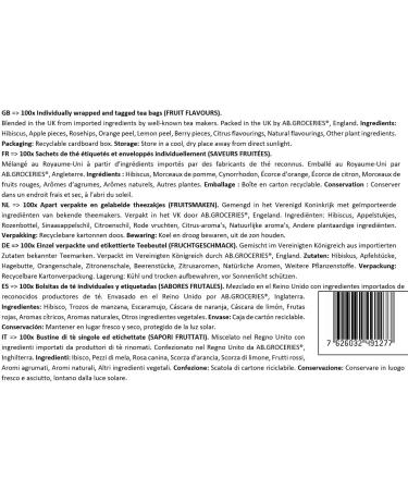  AB.GROCERIES 100 Wrapped Tea Bags - Large Selection of Classic Black Fruit Decaffeinated Green Herbs Healthy & Caffeine-Free Popular Flavor Blends (Fruit Tea 100 Pack - Buy Online on GoSupps.com