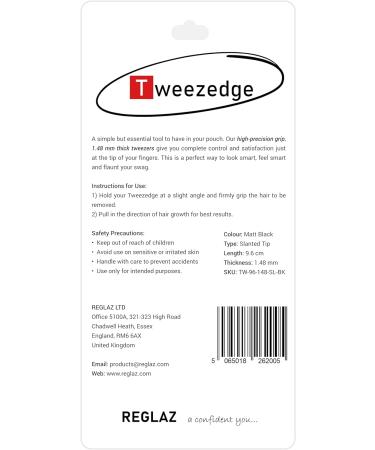 Reglaz Tweezedge Slanted Tip Stainless Steel Tweezer (Matt Black) 9.6 cm - for Precision Removal of Facial Hair | Bundled with a Carry Tube - Buy Online on GoSupps.com