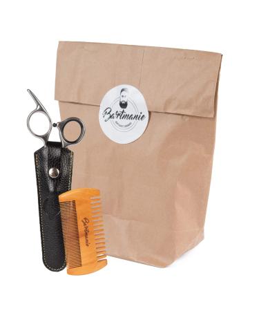 Bartmanie beard trimmer set with stainless steel beard scissors & wooden beard comb including faux leather case beard cutting kit for men (2 pieces)