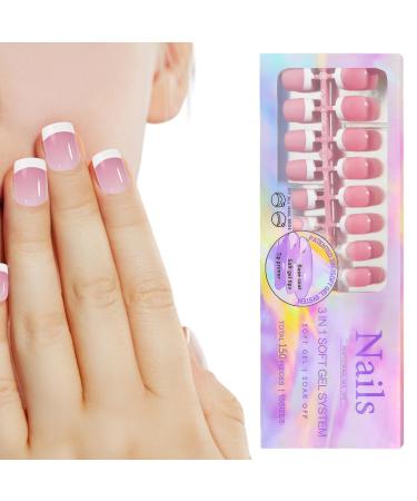 Manicure Press on Nails for Home | -Adhesive Trendy False Nails with White French Tips | False Nails Accessories for Dating Gathering Wedding Home Traveling Pochy 03