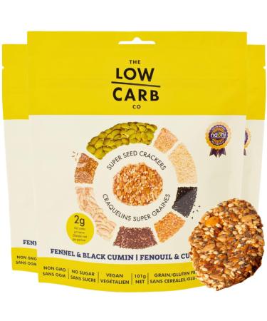 The Low Carb Co Super Seed Crackers Gluten Free and Keto Friendly Healthy Snacks Vegan Zero Sugar Paleo and Diabetic Friendly Nut Free High Protein Crackers with Fibre - Fennel & Black Cumin 101g (Pack of 3) 101 g (Pack of 3)