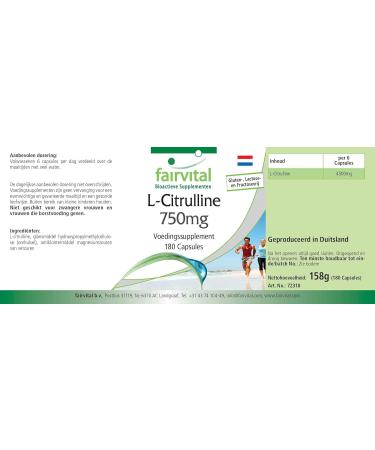 Fairvital | L-citrulline 750mg VEGAN - Highly dosed - 180 capsules - amino acid - Buy Online on GoSupps.com