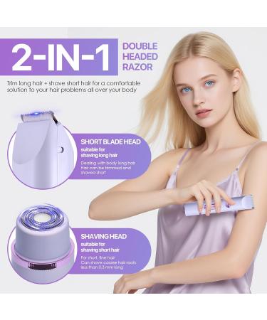2in1 Electric Intimate Shaver for Women Bikini Trimmer Waterproof Wet and Dry Shaver for Body and Face Purple Lilac - Buy Online on GoSupps.com