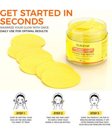 OUKEYA Facial Pads with Turmeric and Kojic Acid Gentle Cleansing Pads with Vitamin C Chamomile and Grapefruit Seed Extract Moisturizing and Soothing for the Face 50 Pieces - Buy Online on GoSupps.com