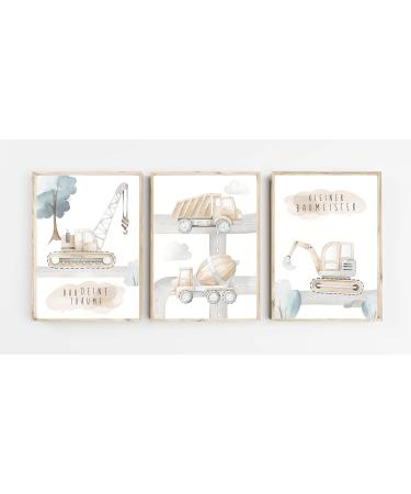 Double Critical Lemmami Stationery 3er Set Murals - Children's Room Baby Room Poster Pictures DIN A3 - Excavator Construction Site Decor - Buy Online on GoSupps.com