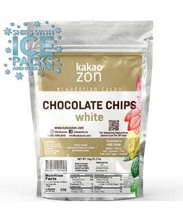 KakaoZon White Chocolate Coverture |White Chocolate Chips | Gluten-Free | Non-GMO | Free of all major allergens | Fairly Traded | 2.2 lbs (1 kg) White Chocolate Chips 2.2 Pound (Pack of 1)