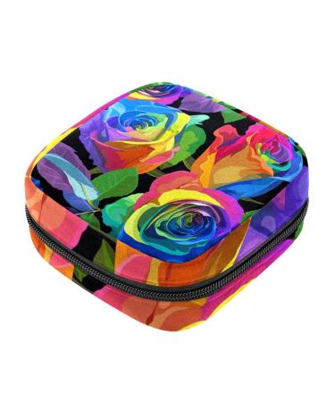 Menstrual Bag Zipper Ladies Napkin Pouch Tampons Collection Bag for Women and Girls (Colorful Roses)