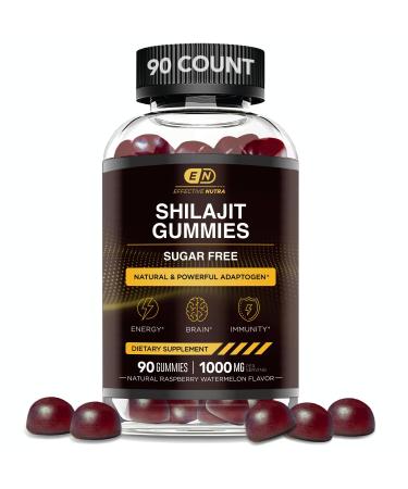 EFFECTIVE NUTRA Shilajit Gummies 1000mg | Pure Shilajit Resin for Energy Brain & Immunity | Supplement for Men & Women | Sugar-Free Vegan Gluten-Free | Natural Berry Flavor Made in USA (90ct)