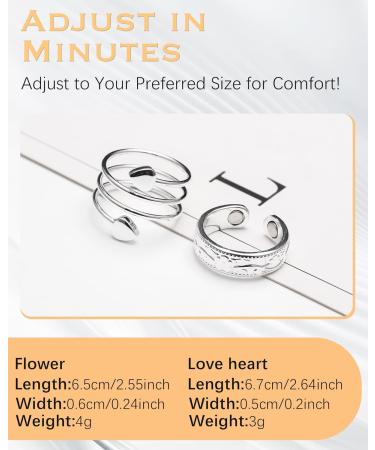 Jeracol 2pcs Copper Magnetic Rings for Women Men | 3500 Gauss Ultra Strength Magnets | 100% Pure Copper | Gift Box Included | Silver Plum&Love Heart - Buy Online on GoSupps.com