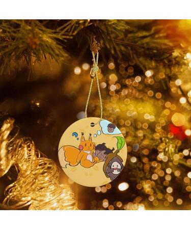 YYHHAOFA Sunflower Seed Squirrel Picture Christmas Ceramic Round Pendant Decoration - Festive Hanging Ornament for Stores and Homes -2.9 in - Buy Online on GoSupps.com