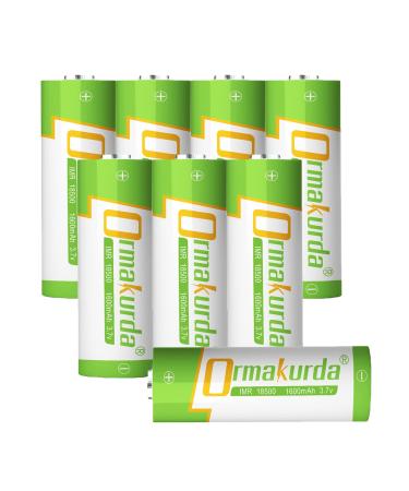18500 Battery IMR 18500 Rechargeable Li-ion Battery 3.7V 1600mAh with Button Top for Solar Garden Light Flashlight - 8 Pack